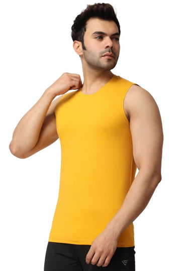 Men's Yellow Gym Muscle Tee Side View
