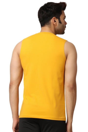 Men's Yellow Gym Muscle Tee back Side View
