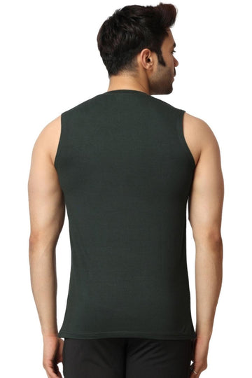 Men's Bottle Green Gym Muscle Tee Back View