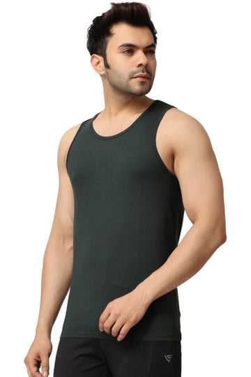 Men's Gym Bottle Green Vest Stringer And Tank Top side View