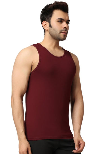 Men's Gym  Maroon Vest Stringer And Tank Top Side View