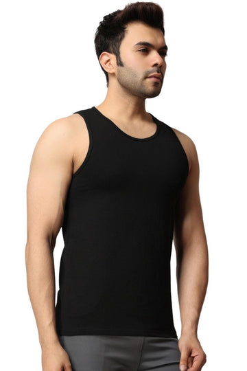 Men's Gym Black Vest Stringer And Tank Top Side View
