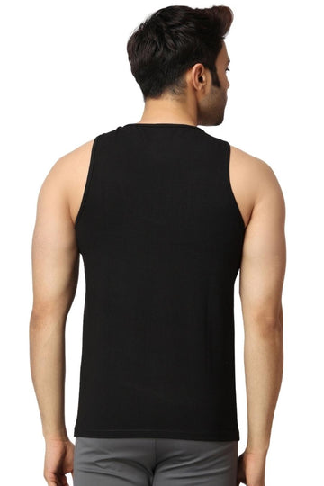 Men's Gym Black Vest Stringer And Tank Top back View
