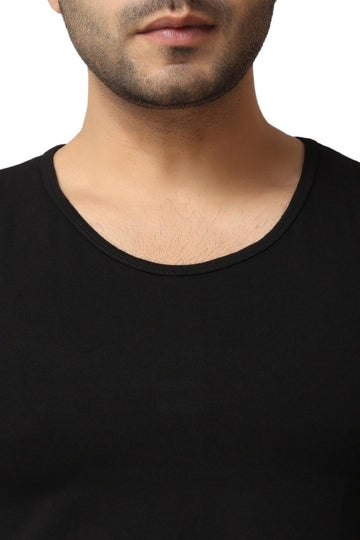 Men's Gym Black Vest Stringer And Tank Top Closeup View