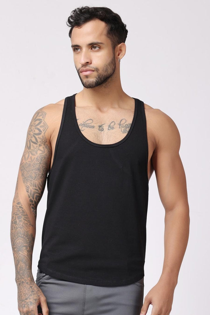 Men's Gym Black Vest Stringer And Tank Top 