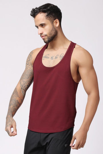 Men's Gym Maroon Vest Stringer And Tank Top Side View