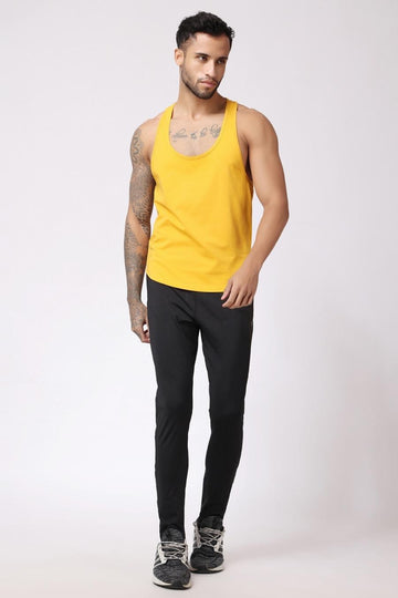 Men's Gym Yellow Vest Stringer And Tank Top full side view