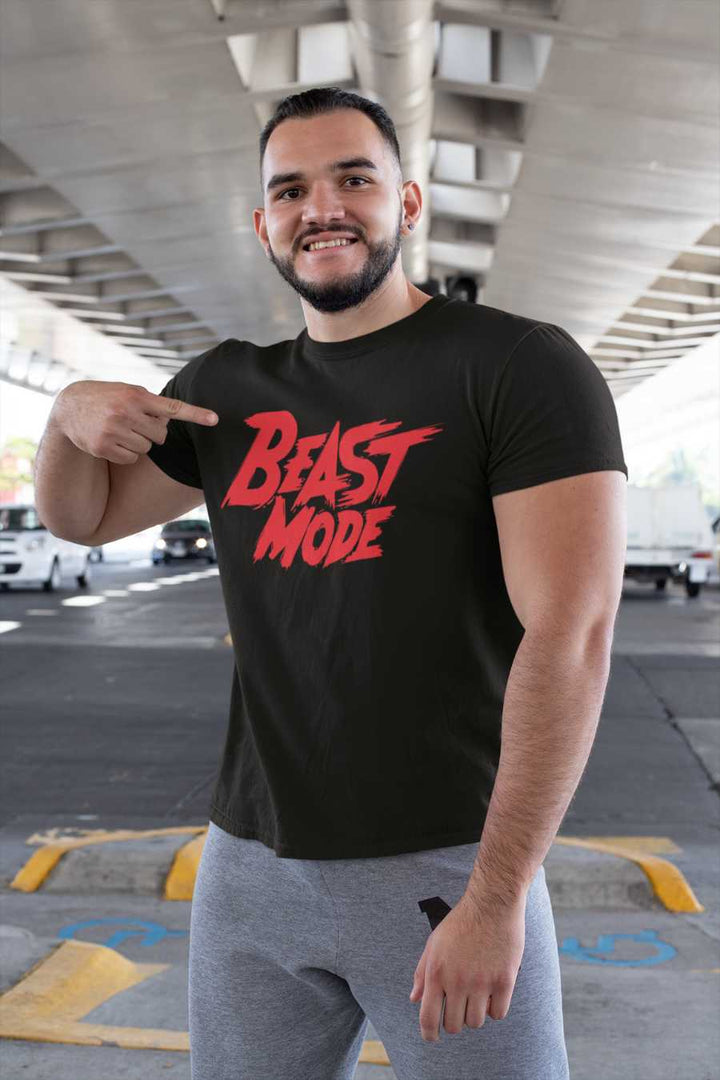 Men's Beast Mode Printed Regular Gym T-Shirt