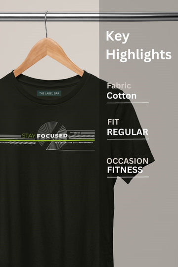 Men's Stay Focused Printed Regular Gym T-Shirts Full View