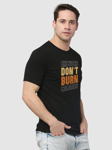 Men's Excuses Don't Burn Caloriesr Printed Regular Gym T-shirt Side View
