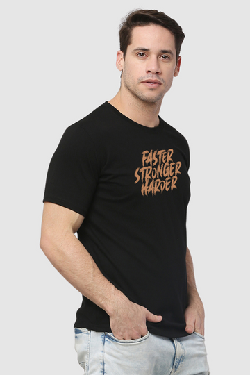 Men's Faster Stronger Printed Regular Gym T-Shirt Side View