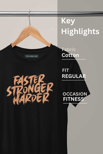 Men's Faster Stronger Printed Regular Gym T-Shirt Closeup View