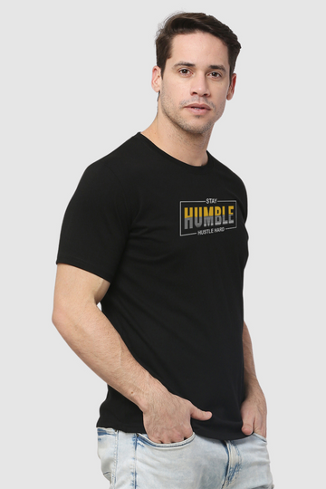 Men's Black Stay Humble Hustle Hard Regular Gym T-Shirt side view