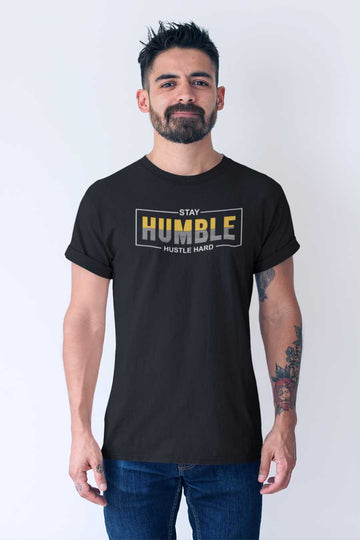 Men's Black Stay Humble Hustle Hard Regular Gym T-Shirt 