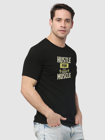 Men's Hustle For That Muscle Printed Regular Gym T Shirt Side view