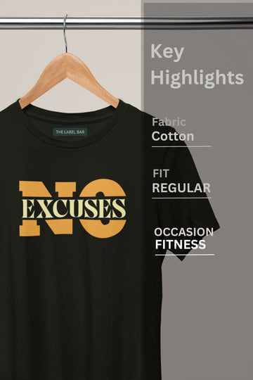 Men's Black No Excuses Regular Gym T-Shirt closeup view