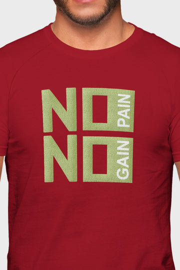 Men's Red No Pain No Gain Regular Gym T-Shirt Full View