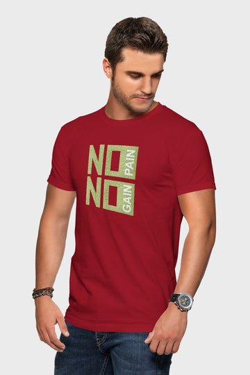 Men's Red No Pain No Gain Regular Gym T-Shirt Side View