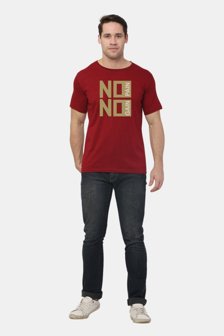 Men's Red No Pain No Gain Regular Gym T-Shirt Full View