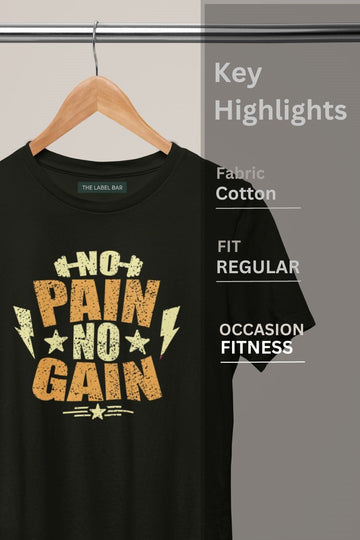 Men's Black No Pain No Gain Regular Gym T-Shirt Success closeup view