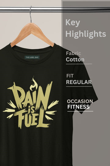 Men's Black Pain Is Fuel Regular Gym T-Shirt closeup view