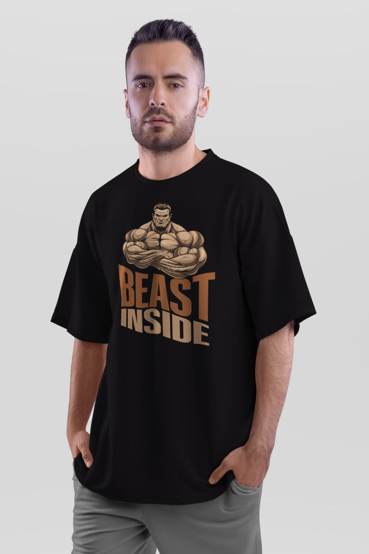Men's Beast Inside Printed Oversized Gym T-Shirt