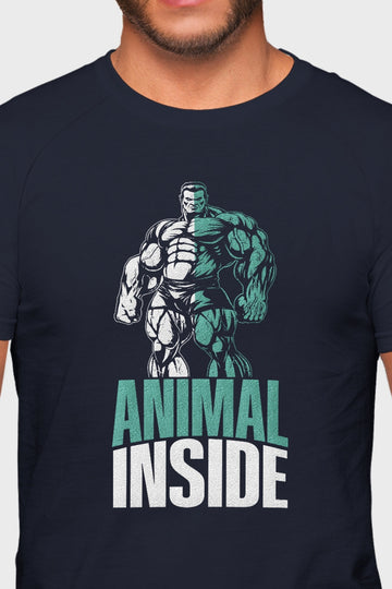 Men's Animal Inside Printed Regular Gym T-Shirt closeup view