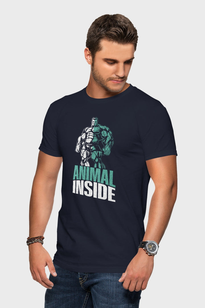 Men's Animal Inside Printed Regular Gym T-Shirt Side View 