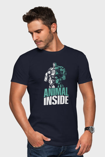 Men's Animal Inside Printed Regular Gym T-Shirt left side view