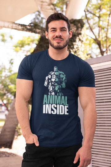 Men's Animal Inside Printed Regular Gym T-Shirt