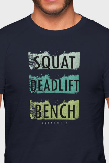 Men's Navy Blue Squat Deadlift Bench Regular Gym T-Shirt Full View