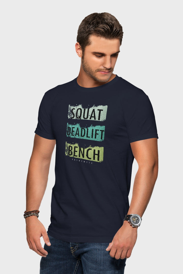 Men's Navy Blue Squat Deadlift Bench Regular Gym T-Shirt left Side View