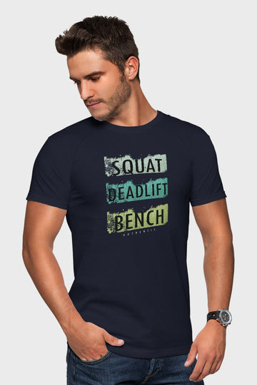 Men's Navy Blue Squat Deadlift Bench Regular Gym T-Shirts Side View