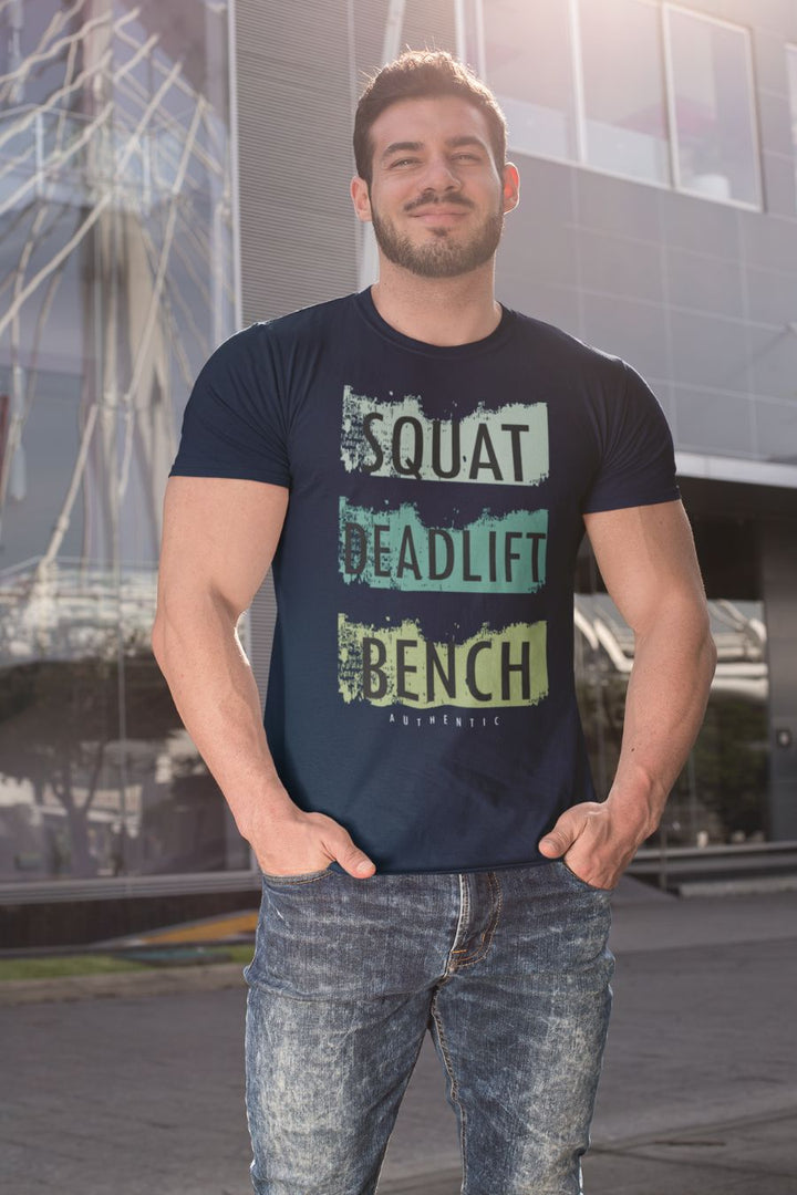Men's Navy Blue Squat Deadlift Bench Regular Gym T-Shirt