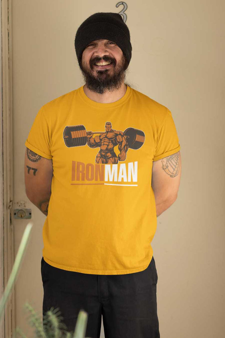Men's Iron Man Printed Regular Gym T-Shirt