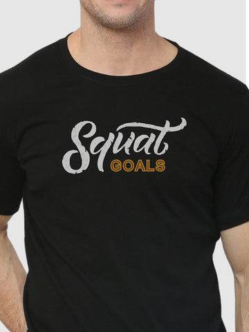 Men's Black Squat Goals Regular Gym T-Shirt closeup view