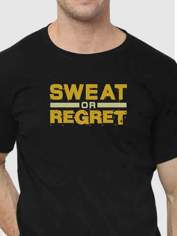 Men's Black Sweat Or Regret Regular Gym T-Shirt Closeup View