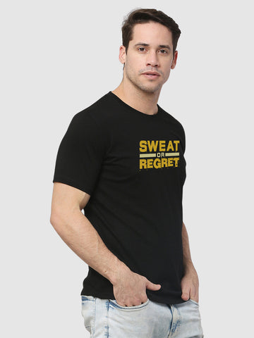 Men's Black Sweat Or Regret Regular Gym T-Shirt Side View