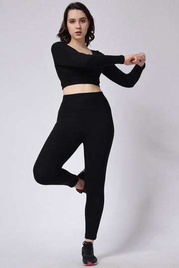 Women's Ribbed Gym Co-Ord Set Slim Fit Full View