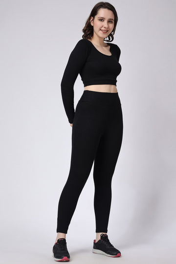 Women's Ribbed Gym Co-Ord Set Slim Fit Left Side View
