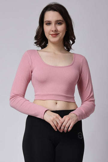 Women Pink Ribbed Crop Gym Top Full View