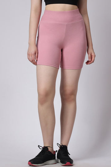 Women's Pink Rib Knit High Waisted Gym Shorts