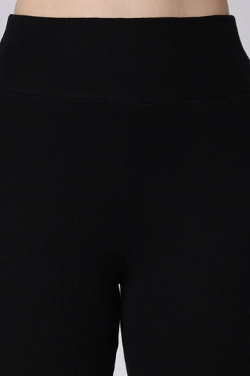 Women's Black Gym High Waist Workout Shorts Closeup View