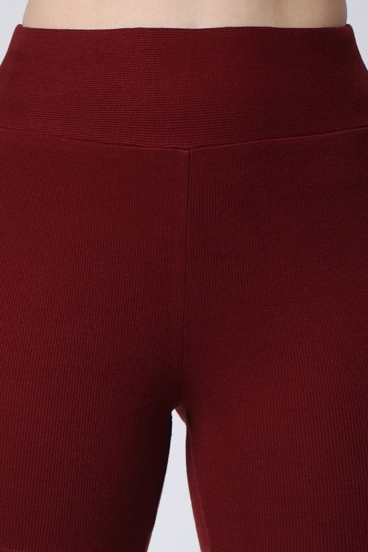 Women's Maroon High Waist Shorts Sports Wear Closeup View