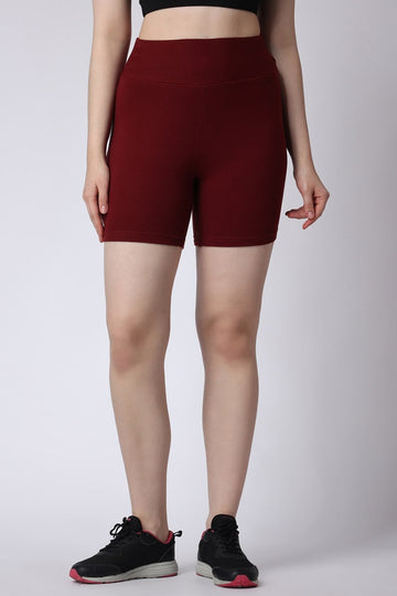 Women's Maroon High Waist Shorts Sports Wear Full View