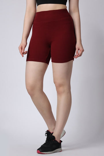 Women's Maroon High Waist Shorts Sports Wear Side View