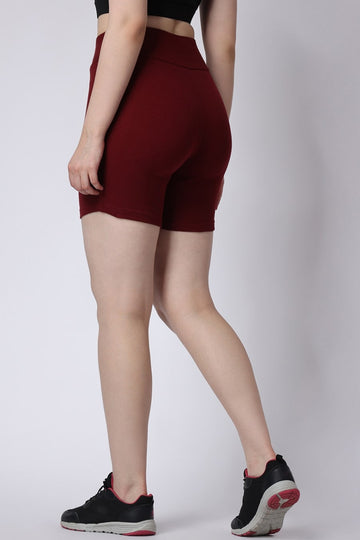 Women's Maroon High Waist Shorts Sports Wear Back Side View