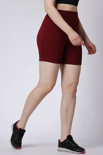 Women's Maroon High Waist Shorts Sports Wear Left side View