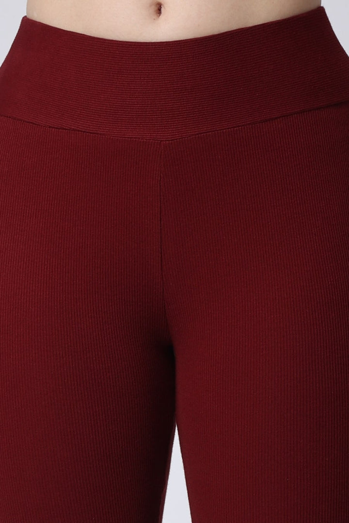 Women's Maroon Gym High Waist Leggings Closeup View